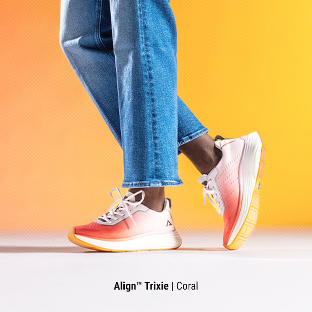 Align™ Trixie | Coral. Woman wearing the Align™ Trixie in Coral on foot.